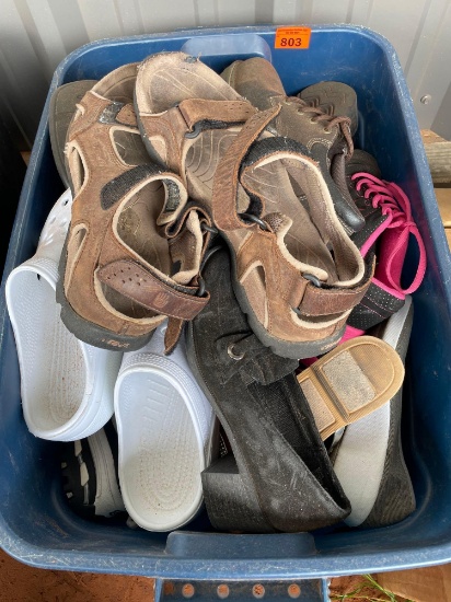 Tote full of shoes, various sizes in men and women