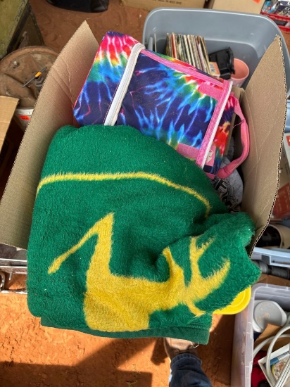 John Deere blanket, lunch bag, towels and clothes