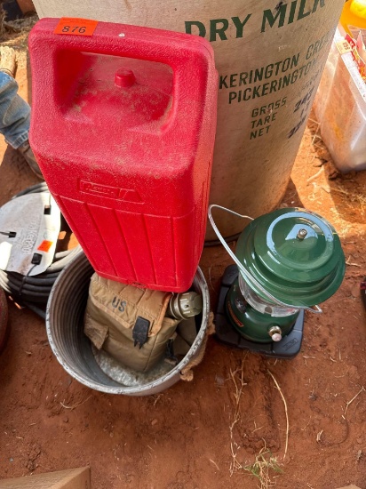 Water canteen and Coleman lantern