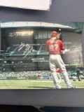 Sign photo, including a stiff cut off of MLB player, Mike Trout, Los Angeles, Angels