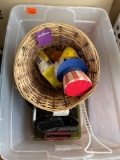Tote with woven trash basket, womens wallets, smoke alarm, American eagle plush toy, organizing bin
