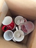 Coffee mugs a plate and Pyrex bowl