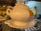 Medium size white soup tureen with ladle and platter