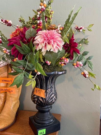 Artificial floral arrangement in vase