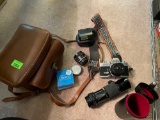 Minolta srT camera with sigma lens attachment, 2 vivitan lens attachments, vivitan flash attachment,