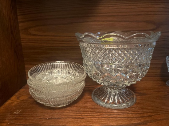 crystal candy jar; small crystal plates