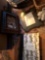 Photo frames, book, basket home decor, small wood box