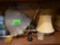 Lamp, 2 lamp shades, and other decor