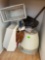 Travel toiletry bag, blood pressure reader machine, foot massager, beauty salon dryer, wicker basket