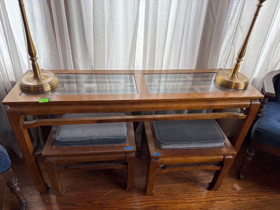 Sofa table (only) with two matching stools, item located in dining room