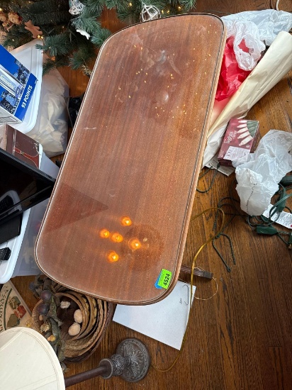 Coffee table 36 inches long x 17 1/2 wide x 163/4 inches tall. Glass on top