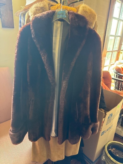 2 coats, suede with Mink collar, mouton sheep short coat