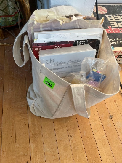 Tote with sewing books and more sewing items