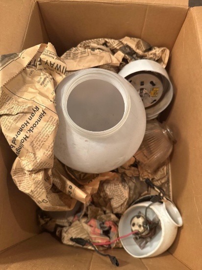 Box of light globes and fixtures