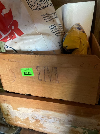 2 wooden crates, bag of ice melt, small bag of kitty litter, paper towel roll and more