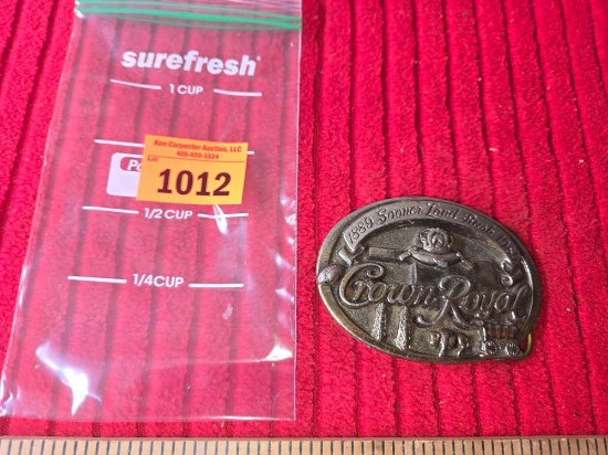 Vintage, Heavy, Crown Royal, 1889-1989 Sooner Land Rush Commerative Buckle.