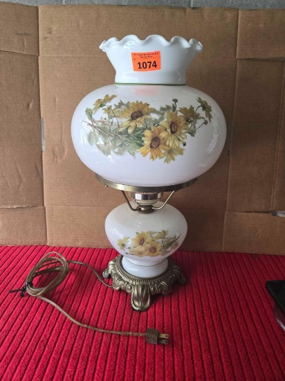 Vintage Milk Glass Hurricane Lamp With Daisy Pattern 18 Inch Tall. Collectible.
