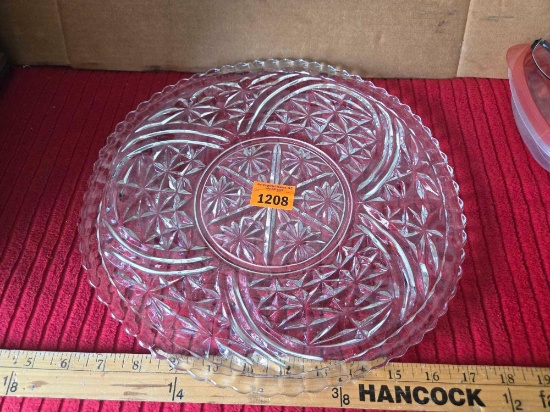 Vintage Anchor Hocking Stars and Bars Clear Glass 13 Inch Diameter Platter.