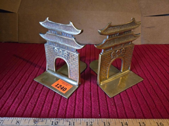 Set of Vintage, Oriental, Brass Book Ends.