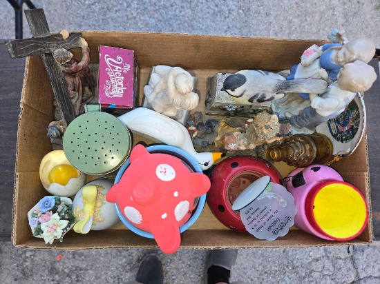 Box of Assorted Home Decor Items.