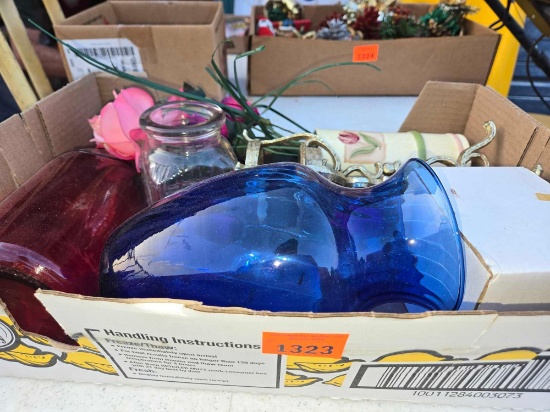 Box of Assorted Home Decor Items.
