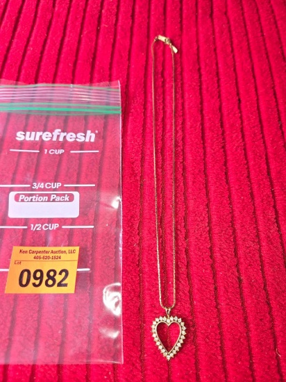 Vintage Heart Pendant with Stones and Chain. Stamped Monet. Jewelry