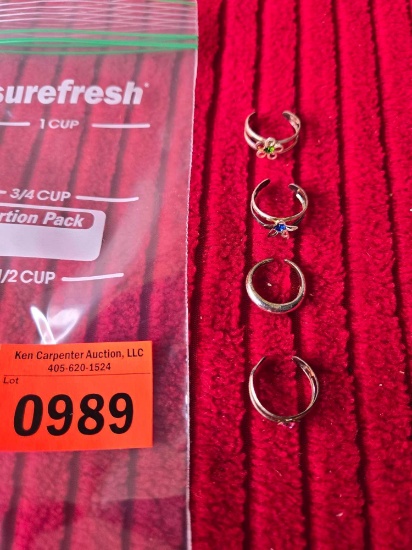 Group of 4 Assorted Toe Rings. No Stamp Found. All one Money. Jewelry