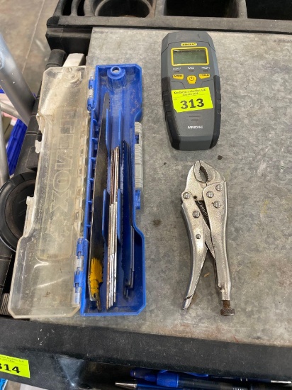 moisture meter; vise grip; saw blades