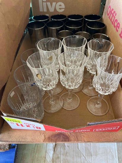 Box of various size glasses and colors