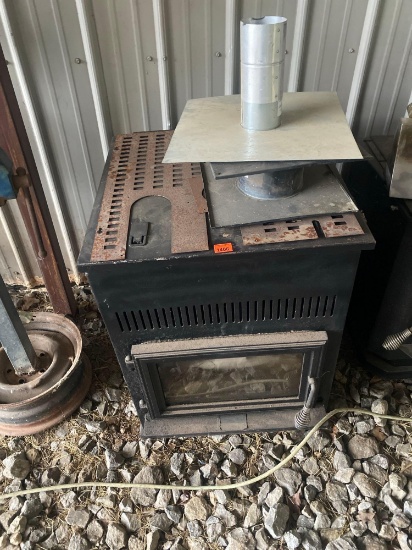 Pellet stove with some duct work Measurements in photo Buyer must bring help to load