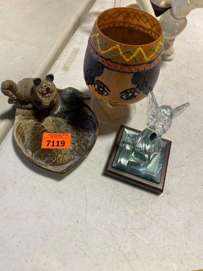 Decor, trinket tray, eagle, painted wine glass