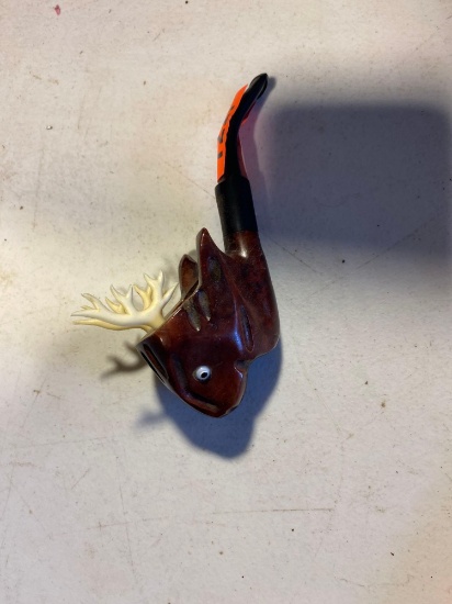 Vintage hand carved moose, head pipe