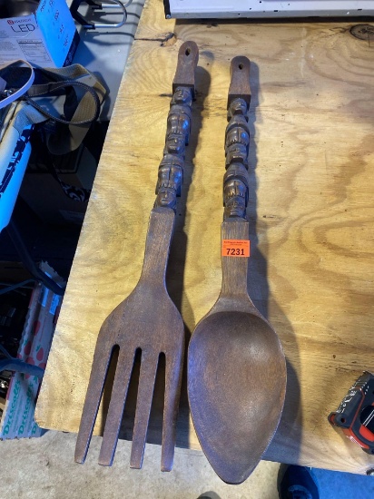 Wooden fork and spoon wall decor