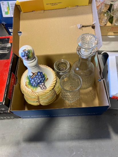 Vintage decanters, and two glasses