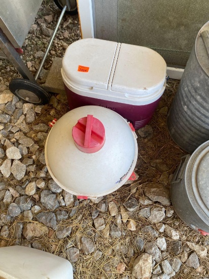 Igloo beverage cooler and a The Big Bobber floating cooler
