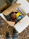 Box with baseball gloves, flex trim self stick vinyl base molding,paint drape