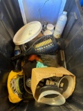 Outdoor lights, plunger, Tiki light, Gauge, hardware items and other misc items in tote