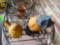 Wheelbarrow decor, birds decor and pots