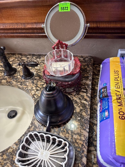 Mirror, Soap holder and shower head