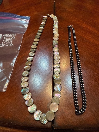 Abalone bead necklace and chain necklace