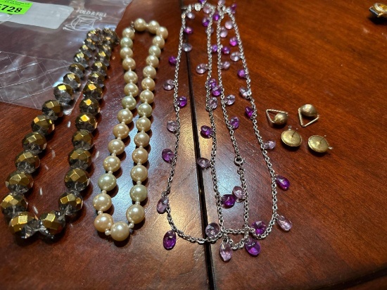 3 necklaces, pierced earrings need some repairs