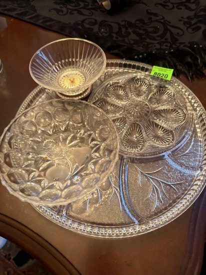 Indian glass devil eggs dish, Crystal bowl