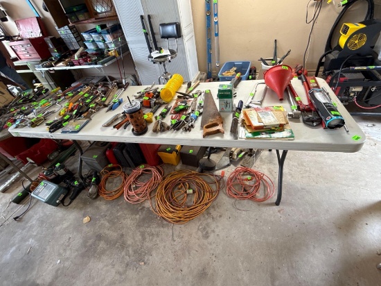 long white table. Pick up after 4. Items on top and underneath NOT included