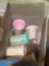 Box of various wine glasses and drinking cups