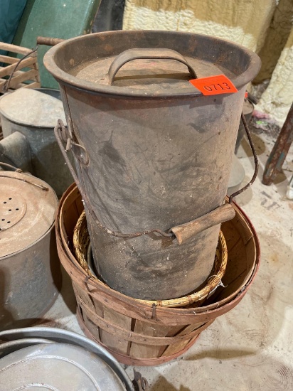 Vintage Galvanized can and basket