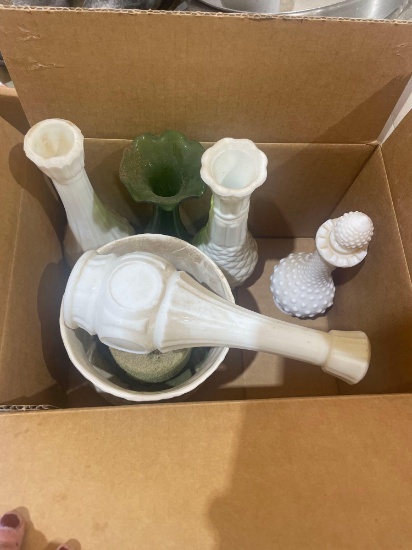 Milk Glass Vases and bowl