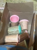 Box of various wine glasses and drinking cups