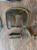 silver plated belt buckle; silver plated belt tip; silver plated belt loop