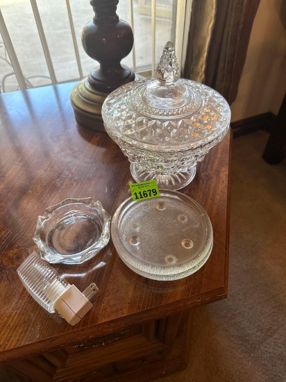 Glass container, drink coasters, and light plug-in