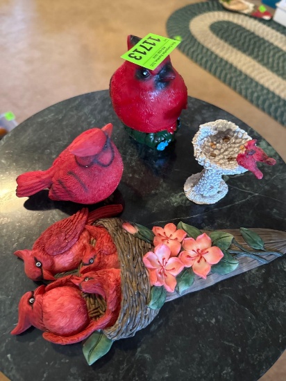 figurines, cardinal birds